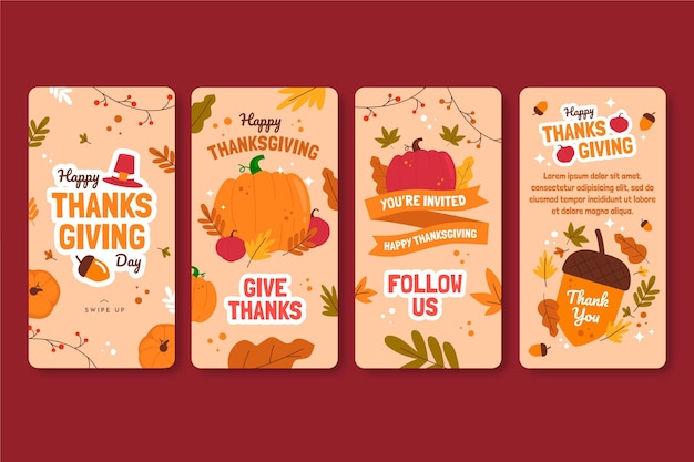 Hand drawn flat thanksgiving instagram stories collection