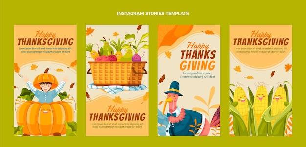 Hand drawn flat thanksgiving instagram stories collection