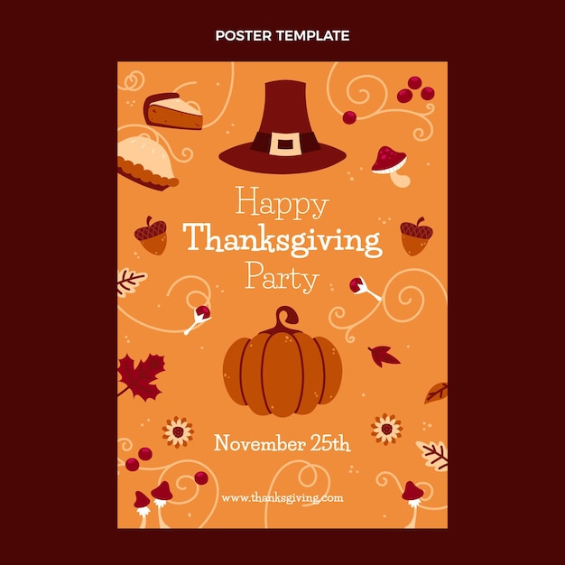 hand drawn flat thanksgiving vertical poster template
