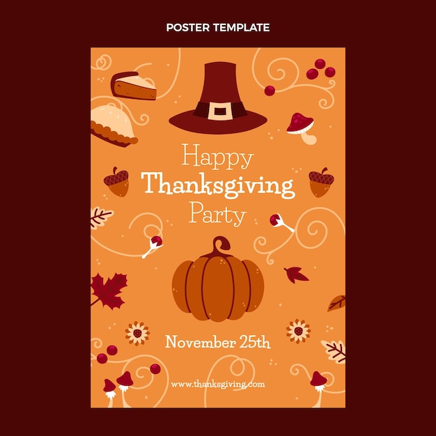 Vector hand drawn flat thanksgiving vertical poster template