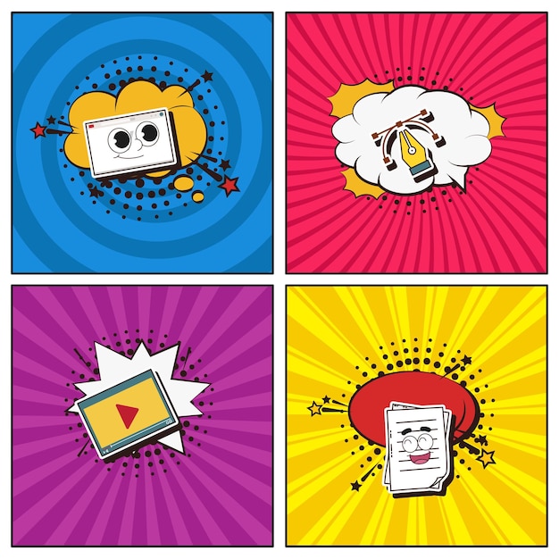 hand drawn flat trendy cartoon elements collection design ui and web development