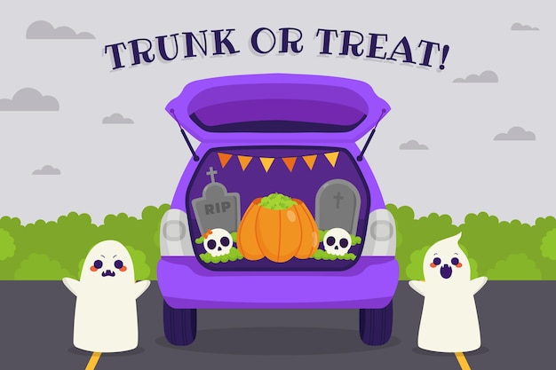 Hand drawn flat trunk or treat background