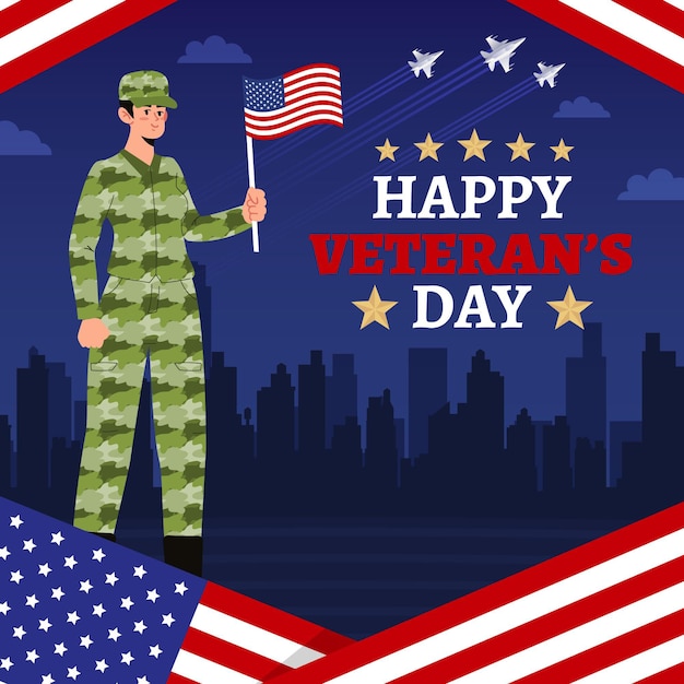 Vector hand drawn flat veteran's day illustration