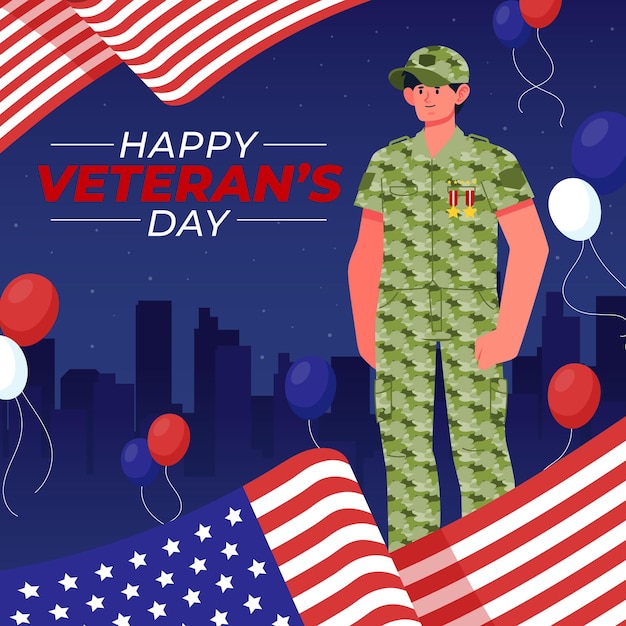 Hand drawn flat veteran's day illustration