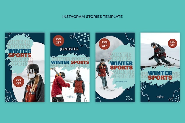 Vector hand drawn flat winter instagram stories collection