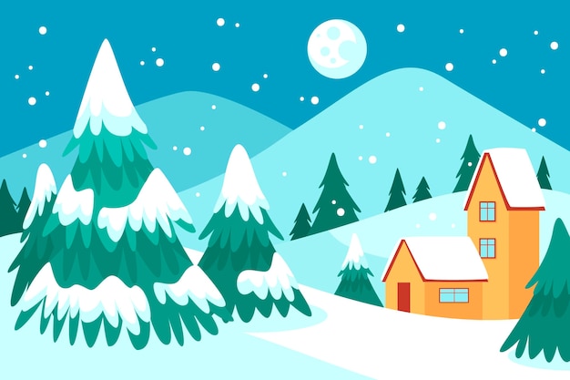 hand drawn flat winter landscape
