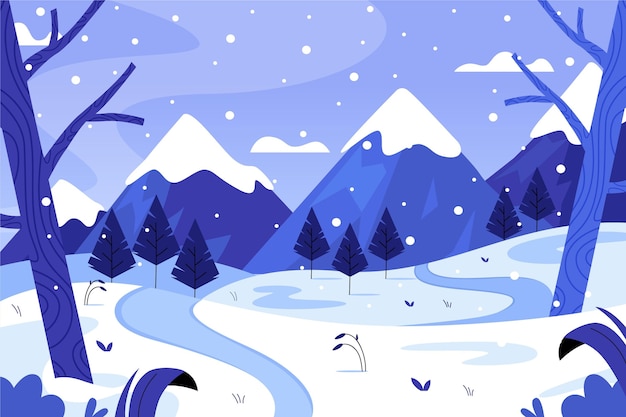 Hand drawn flat winter landscape