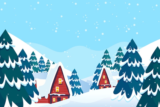 Vector hand drawn flat winter landscape