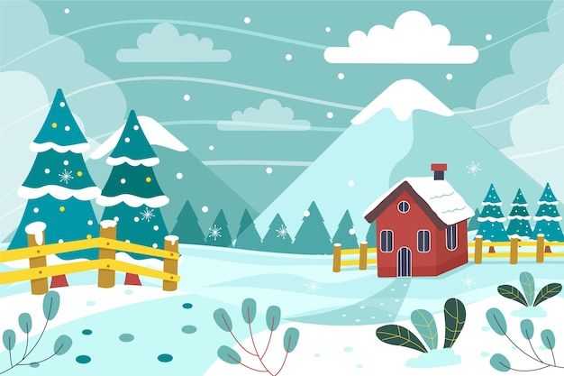 Hand drawn flat winter landscape