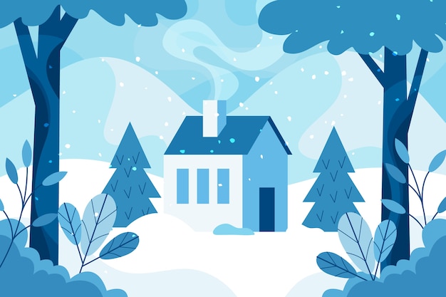 Vector hand drawn flat winter landscape