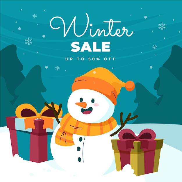 Vector hand drawn flat winter sale illustration and square banner