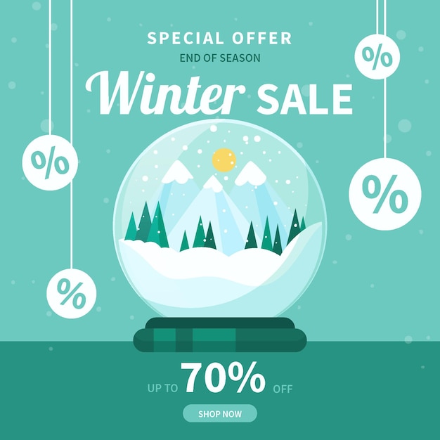 Hand drawn flat winter sale illustration and square banner