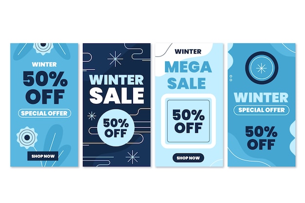 Vector hand drawn flat winter sale instagram stories collection