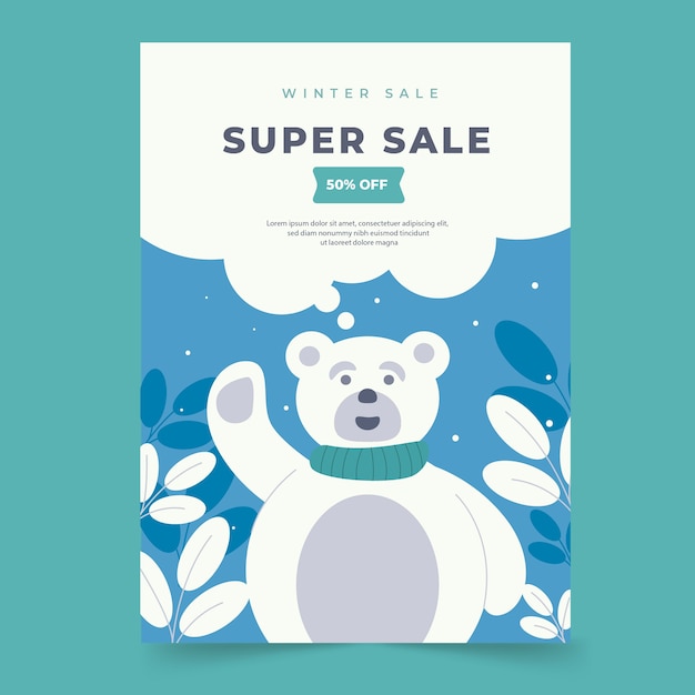 Vector hand drawn flat winter sale vertical poster template