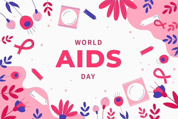 Vector hand drawn flat world aids day background