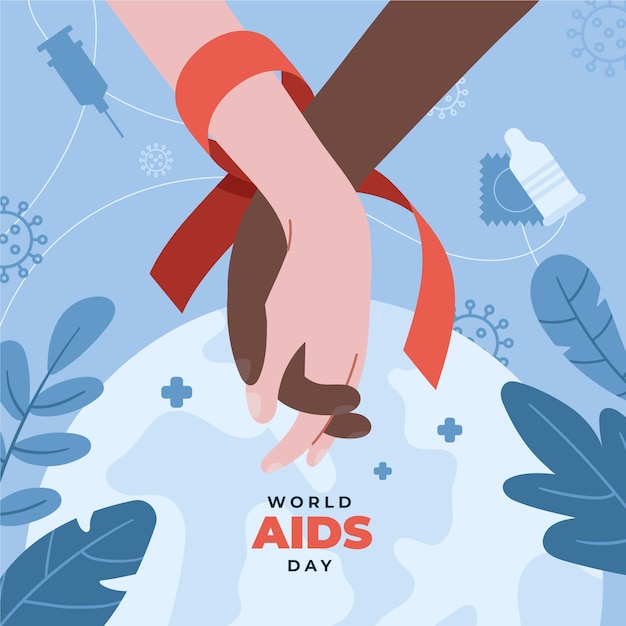 Vector hand drawn flat world aids day illustration