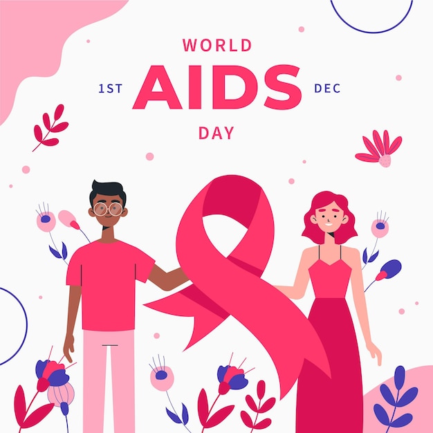 Vector hand drawn flat world aids day illustration