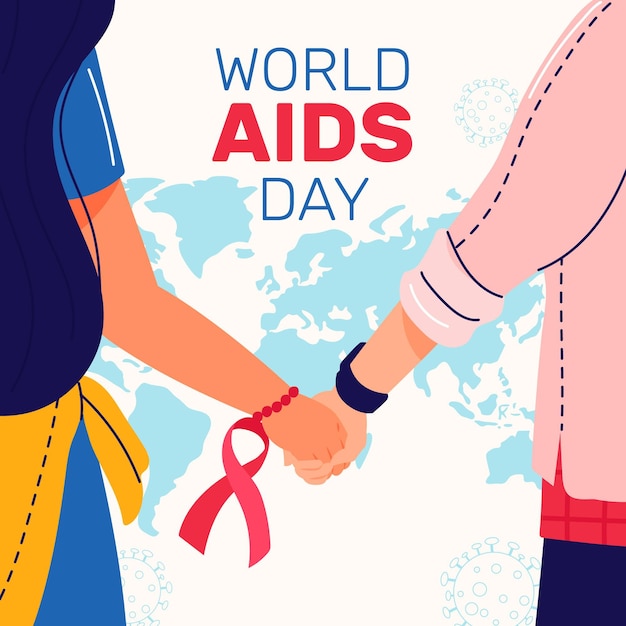 Vector hand drawn flat world aids day illustration