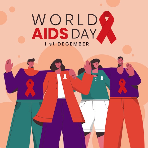 Vector hand drawn flat world aids day illustration