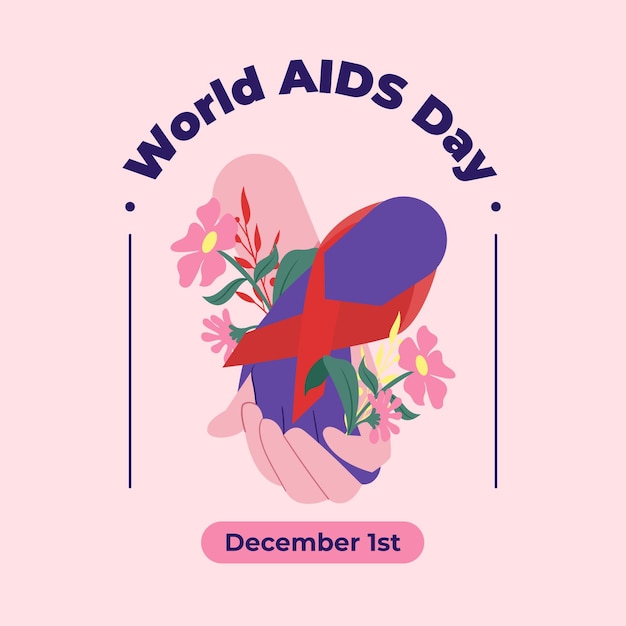 Vector hand drawn flat world aids day illustration