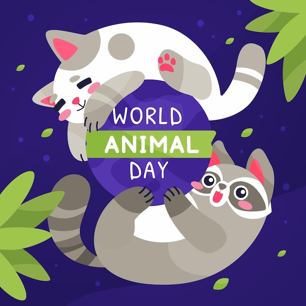 Illustrazione piatta disegnata a mano della giornata mondiale degli animali