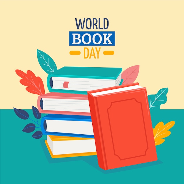 Vector hand drawn flat world book day horizontal illustration