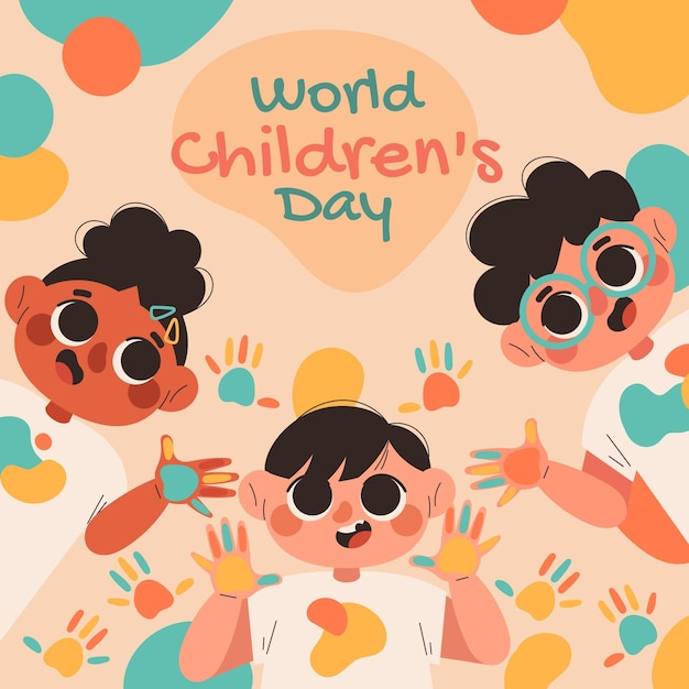 Hand drawn flat world children's day illustration