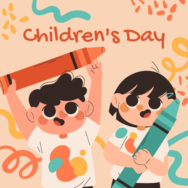 Hand drawn flat world children's day illustration