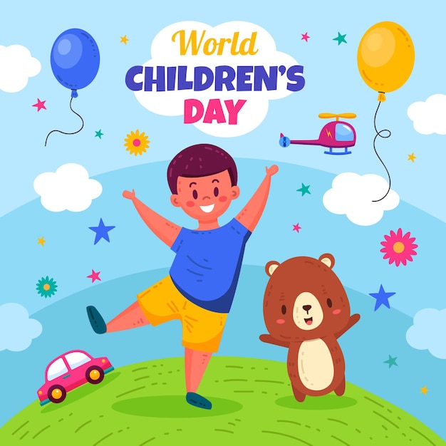 Vector hand drawn flat world children's day illustration