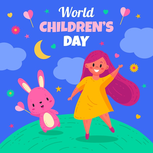 Vector hand drawn flat world children's day illustration