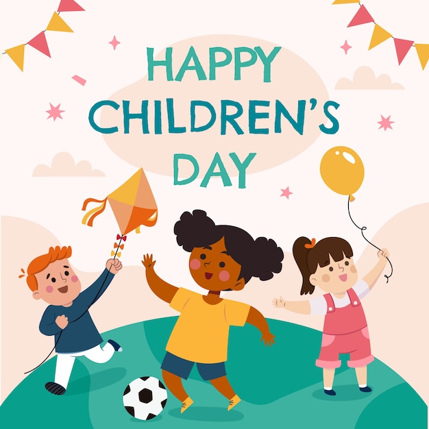 Vector hand drawn flat world children's day illustration