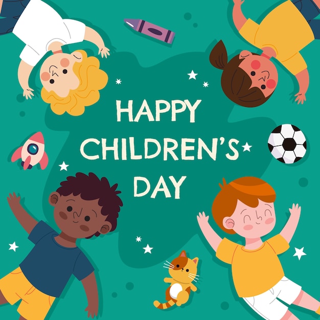 Vector hand drawn flat world children's day illustration