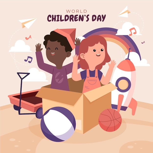 Hand drawn flat world children's day illustration