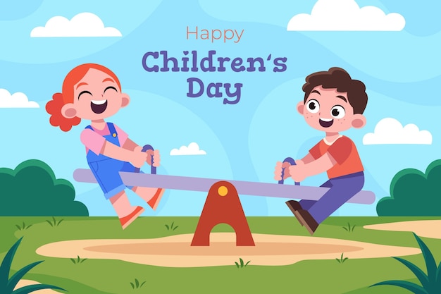 Hand drawn flat world children's day illustration