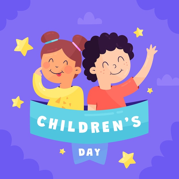 Hand drawn flat world children's day illustration