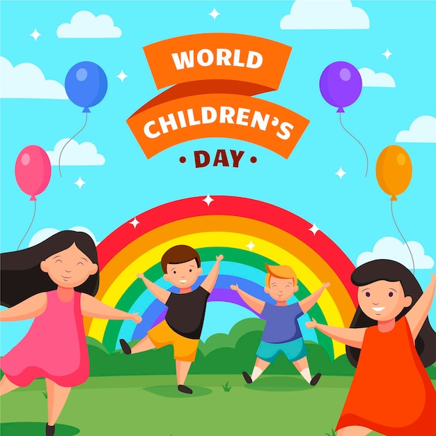 Hand drawn flat world children's day illustration