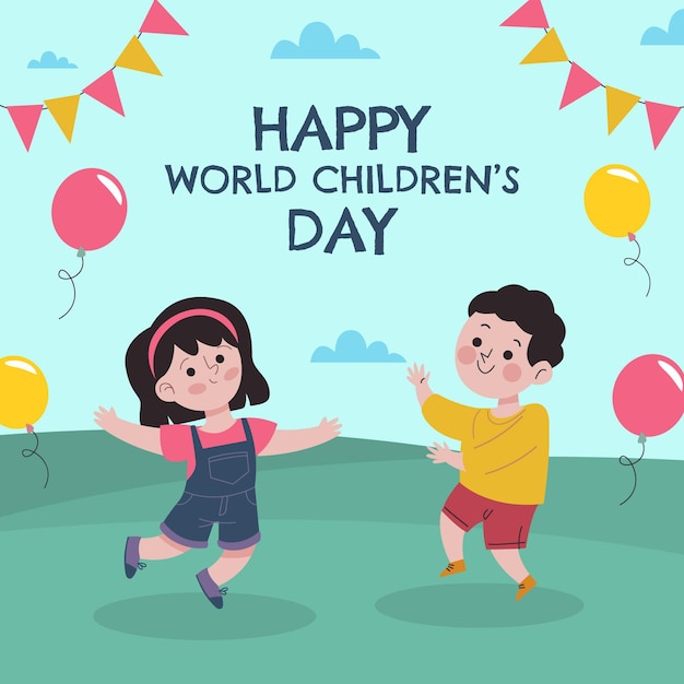 hand drawn flat world children's day illustration