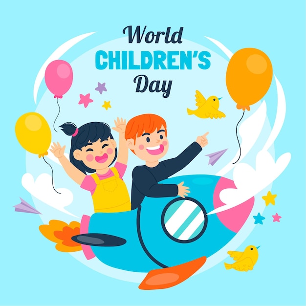 Vector hand drawn flat world children's day illustration