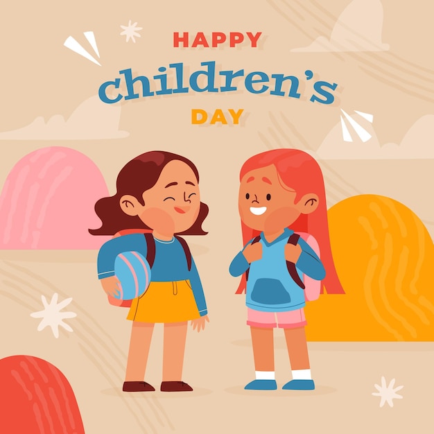 Vector hand drawn flat world children's day illustration