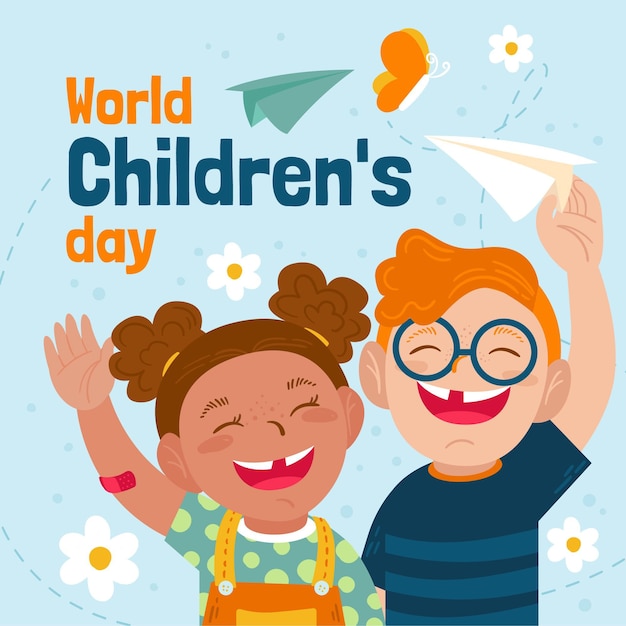 Hand drawn flat world children's day illustration