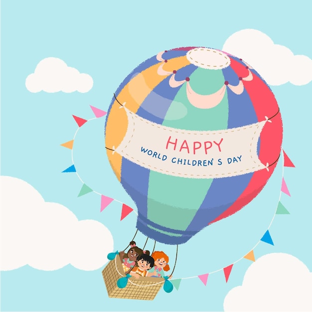 Vector hand drawn flat world children's day illustration