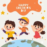 Hand drawn flat world children's day illustration