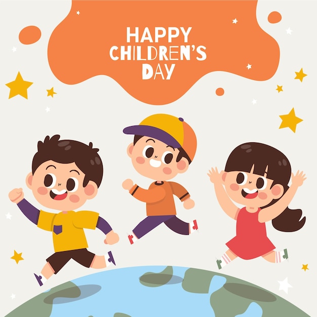 Hand drawn flat world children's day illustration
