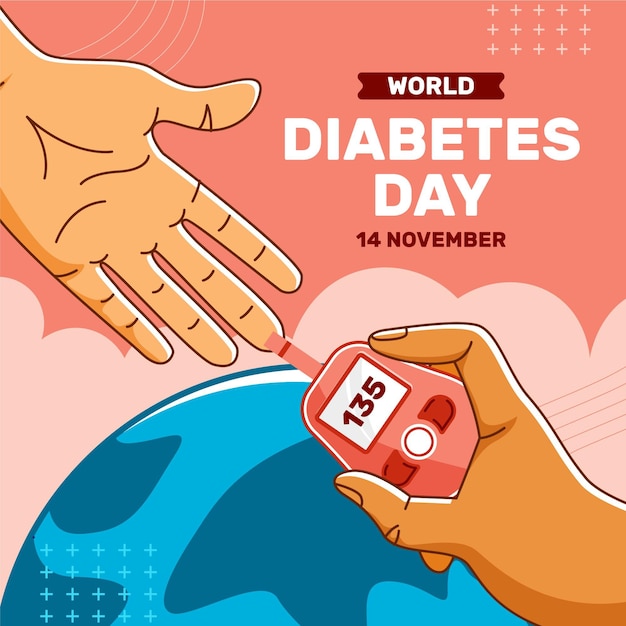 Illustrazione piatta disegnata a mano della giornata mondiale del diabete