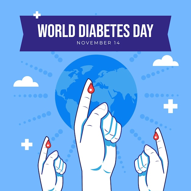 Vettore illustrazione piatta disegnata a mano della giornata mondiale del diabete