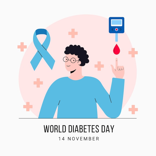 Vector hand drawn flat world diabetes day illustration