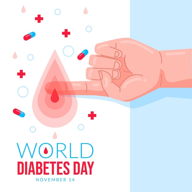 Vector hand drawn flat world diabetes day illustration