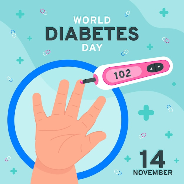 Illustrazione piatta disegnata a mano della giornata mondiale del diabete