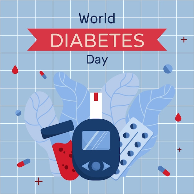 Illustrazione piatta disegnata a mano della giornata mondiale del diabete