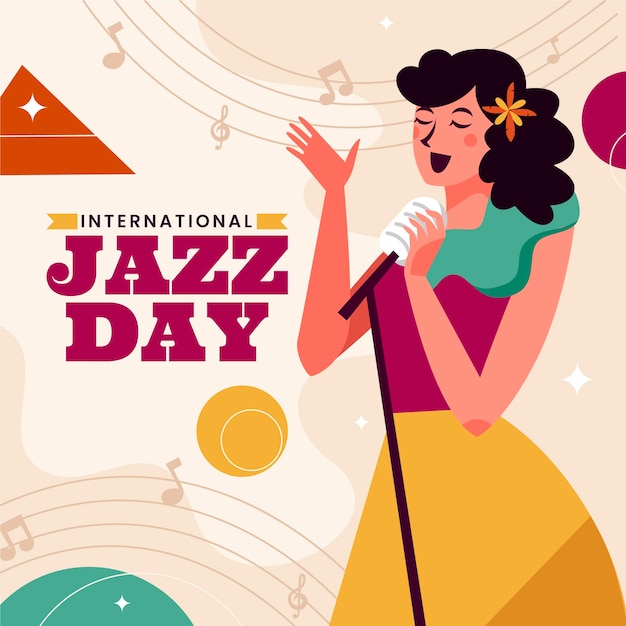 Hand drawn flat world jazz day illustration